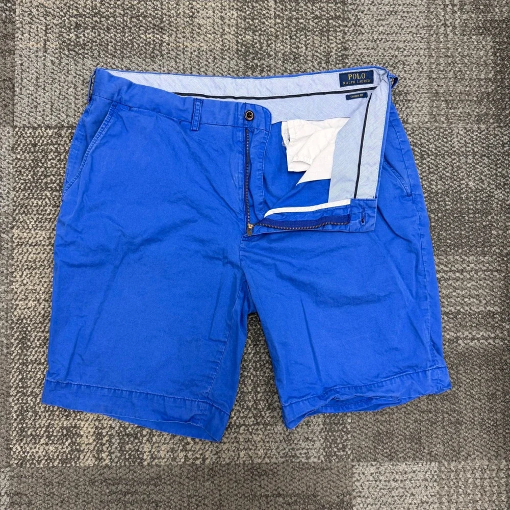 Polo Ralph Lauren Classic Fit Shorts Mens 36 Blue Solid Cotton Chino Twill
